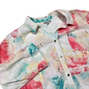 JM Collection Woman Floral Linen Button‎ Up Shirt Top Blouse 22W Plus Size